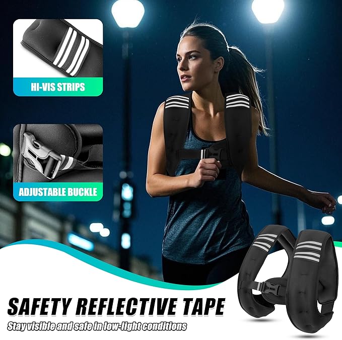 Weighted Vest Men or Women - 6lb/8lb/12lb/16lb/20lb/25lb/30lb Weights with Reflective Stripe, Weighted vest for Workout Equipment for Strength Training Night Running
