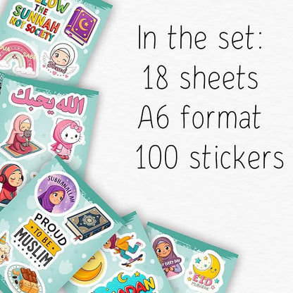 100Pcs Islamic Stickers for Water Bottle, Laptop, Muslim Stickers, Islam Decals - Islamic Party Supplies & Gifts - Gift for Women & Men