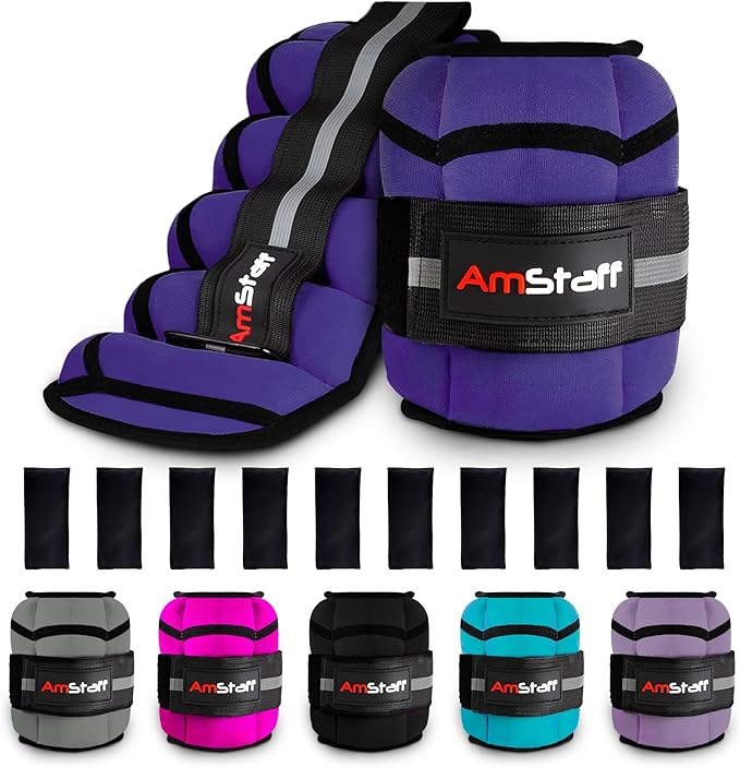 AmStaff Fitness Adjustable Ankle Weights 1 Pair 2 4 6 8 10 Lbs Leg Weight Straps for Strength Training, Walking, Jogging, Running, and Fitness Workouts – 1-5 lbs Each Ankle, 10 lbs Pair Set