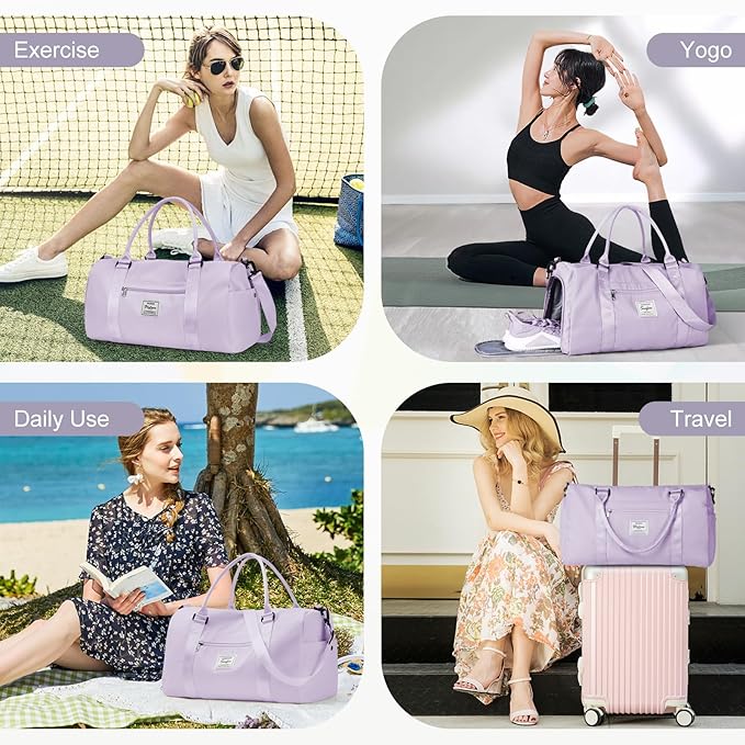 Gym Bag for Women with Shoes Compartment,Small Duffel Bag Sport bag with Toiletry Bag Overnight Travel Tote Bags Weekender Carry on Bag Personal Item Bags for Airlines Light Purple
