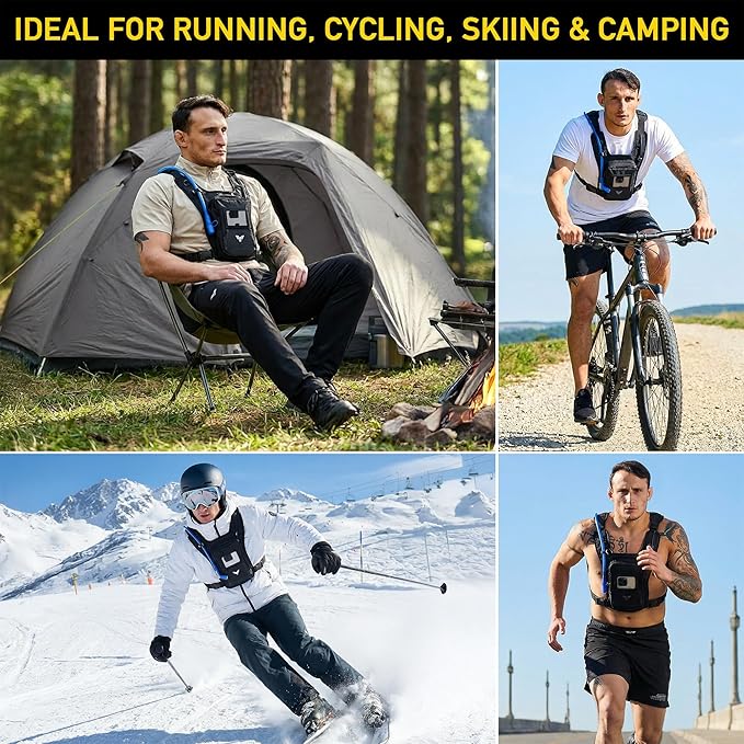 Elite Hydra Running Chest Pack w/ Gun Holster, Phone Holder Touch Friendly, Camera Pocket for Men/Women Lightweight Hydration Vest Chest Rig w/ Water Bladder for Marathon, Cycling, ADV Camping, Skiing