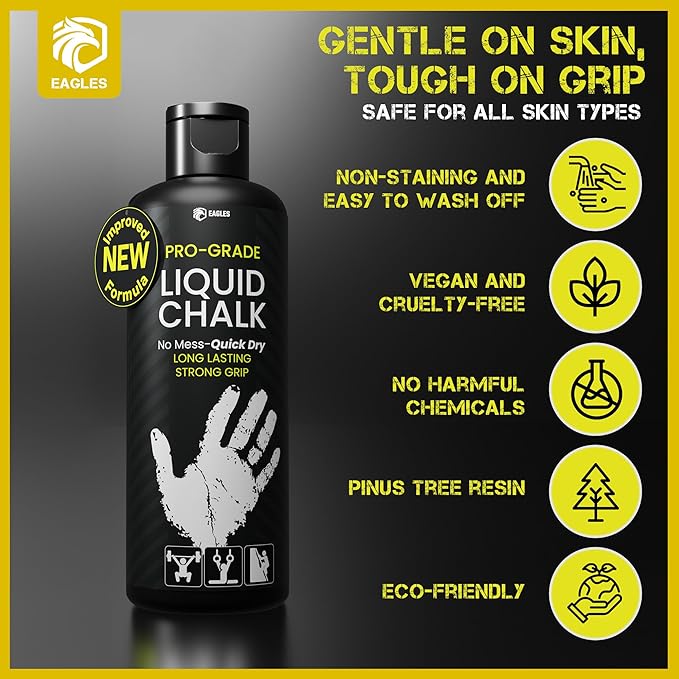 EAGLES Pro Grade Gym Liquid Chalk 50, 120 or 280ml Mess-Free Chalk for Weightlifting, Gymnastics Rock Climbing, Pole Grip, Sports Dries in Seconds - Sweat-Resistant and Long Lasting