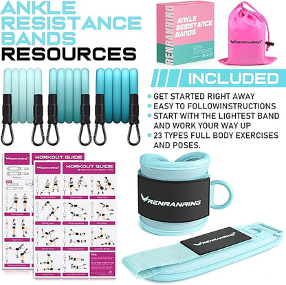 Ankle Resistance Bands with Cuffs, Ankle Bands for Working Out, Ankle Resistance Band for Legs and Glutes Workout Equipment, Butt Exercise Equipment for Women