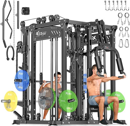 Multi-Purpose Squat Rack,Smith Machine Weight Rack Set with Cable Crossover System, Home Gym Power Racks, Power Racks and Packages