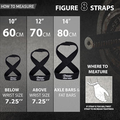 Figure 8 Lifting Strap- Strongman 10-14" Deadlift Straps- True Grip Support & Heavy Duty Wrist Straps for Weightlifting Women Men- Hand Straps for Weight Lifting Figure 8 Straps for Gym Workout