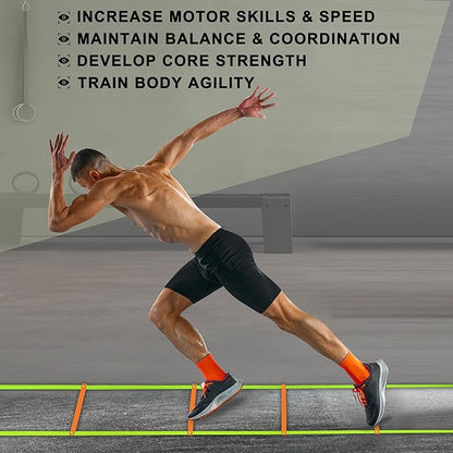 20ft Adjustable Agility Speed Ladder Training Ladder with Carry Bag - Soccer, Speed, Football Fitness Feet Training - Agility Training Equipment for Footwork Drills