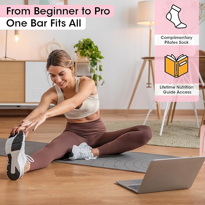Stretched Fusion Pilates Bar Kit with Resistance Band for Home Workouts | Multifunctional Home Pilates Kit Set for Women & Men | Workout Bar for Legs, Hip, Waist and Arm, Includes 3 Bonuses