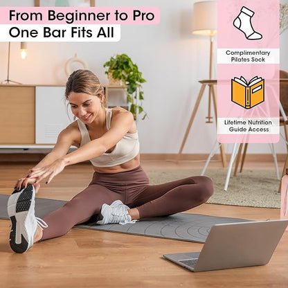 Stretched Fusion Pilates Bar Kit with Resistance Band for Home Workouts | Multifunctional Home Pilates Kit Set for Women & Men | Workout Bar for Legs, Hip, Waist and Arm, Includes 3 Bonuses
