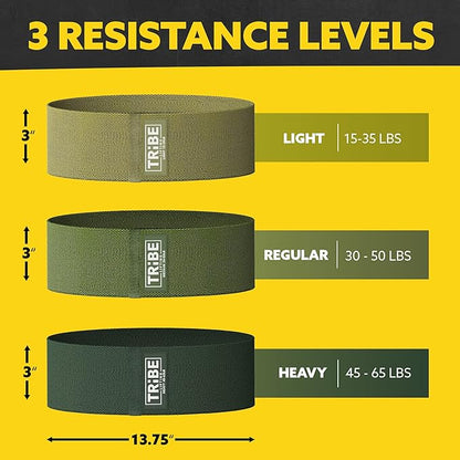 Tribe Lifting Fabric Resistance Bands for Legs - Workout Bands Resistance Bands for Men and Women - Booty Bands for Working Out - Exercise Bands Resistance Bands Set - Elastic Bands for Exercise