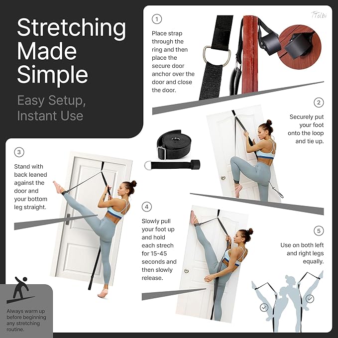 Stretching Strap with Door Anchor & Resistance Band – Leg Stretcher for Improving Flexibility & Splits – Ideal for Ballet, Dance, Cheer, Yoga & Gymnastics – Home Training Equipment for All Levels