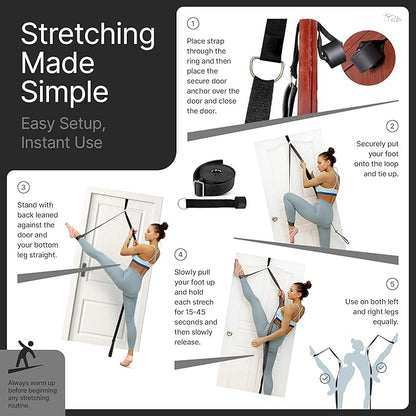 Stretching Strap with Door Anchor & Resistance Band – Leg Stretcher for Improving Flexibility & Splits – Ideal for Ballet, Dance, Cheer, Yoga & Gymnastics – Home Training Equipment for All Levels