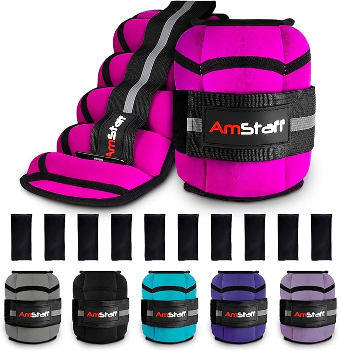 AmStaff Fitness Adjustable Ankle Weights 1 Pair 2 4 6 8 10 Lbs Leg Weight Straps for Strength Training, Walking, Jogging, Running, and Fitness Workouts – 1-5 lbs Each Ankle, 10 lbs Pair Set