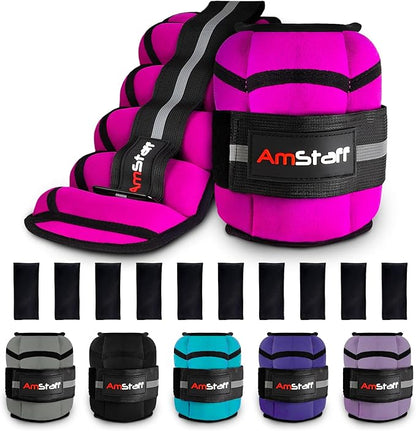 AmStaff Fitness Adjustable Ankle Weights 1 Pair 2 4 6 8 10 Lbs Leg Weight Straps for Strength Training, Walking, Jogging, Running, and Fitness Workouts – 1-5 lbs Each Ankle, 10 lbs Pair Set