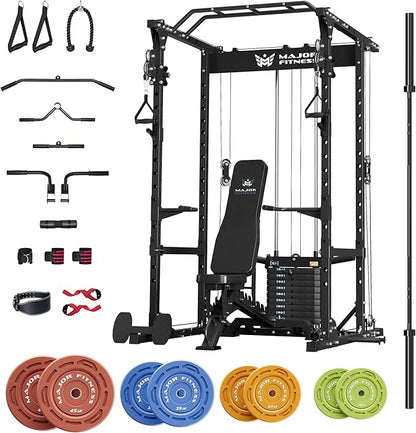 MAJOR FITNESS Drone1 Power Cage - Multi-Function Power Rack for Home Gym, Squat Rack, Cable Crossover System, for Strength Training