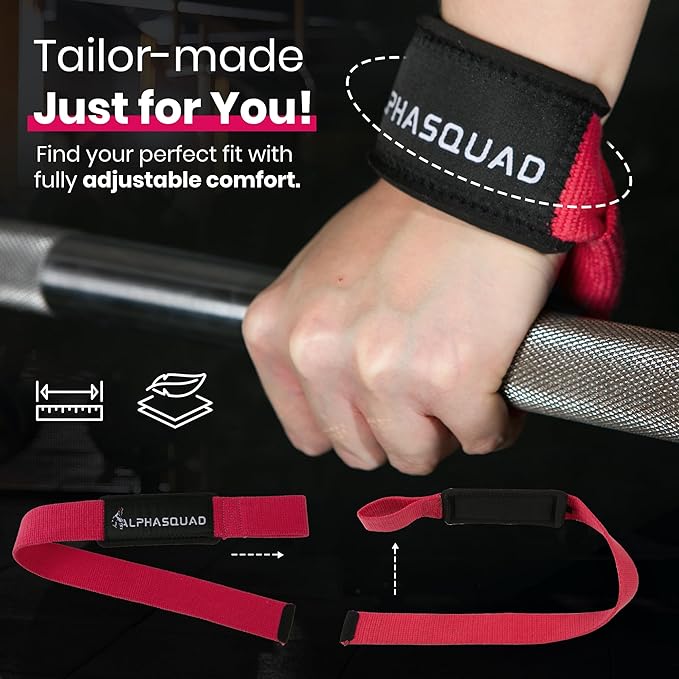 ALPHASQUAD Lifting Straps for Weightlifting – Heavy Duty Wrist Straps for Weightlifting with 7mm Thick Padded Cotton Wraps, 22.5" Long, 1.5" Wide – Deadlifts, Strength Training, Powerlifting, Men & Women