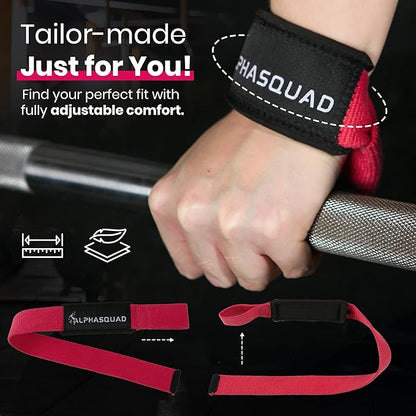 ALPHASQUAD Lifting Straps for Weightlifting – Heavy Duty Wrist Straps for Weightlifting with 7mm Thick Padded Cotton Wraps, 22.5" Long, 1.5" Wide – Deadlifts, Strength Training, Powerlifting, Men & Women