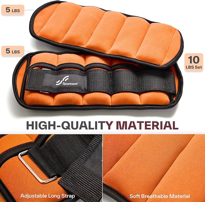 Sportneer Adjustable Ankle Weights Set - 1 Pair (2-10 lbs) Removable Sandbags for Women & Men, Comfortable Neoprene Leg Weights for Walking, Running, Pilates, Yoga, Home Workout & Physical Therapy