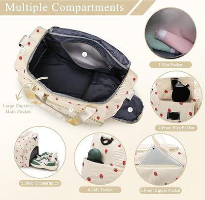 Small Gym Bags for Women, Travel Duffle Bag with Shoes Compartment, 4 in 1 Carry on Weekender Overnight Bag with Dry Wet Separated Pocket, Sport Gym Tote Bag for Yoga, Dance, Swimming, Workout, Ballet