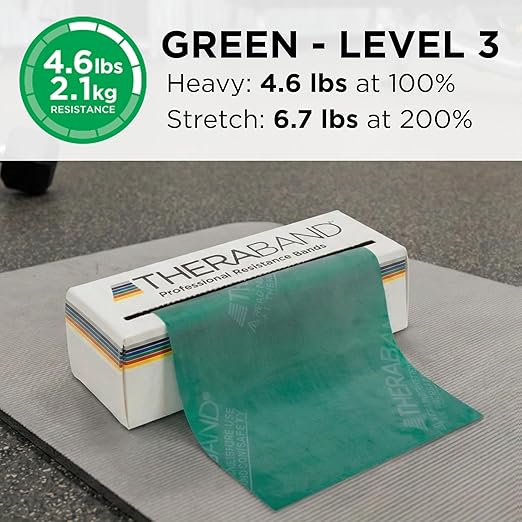 THERABAND Resistance Bands, 6 Yard Roll Professional Latex Elastic Band For Upper & Lower Body, Core Exercise, Physical Therapy, Pilates, Home Workouts, & Rehab, Green, Heavy, Level 4