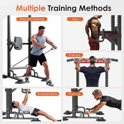 soges Power Tower Pull Up Bar Station, Dip Station for Home Gym, Height Adjustable Heavy Duty Strength Home Training Fitness Workout Equipment