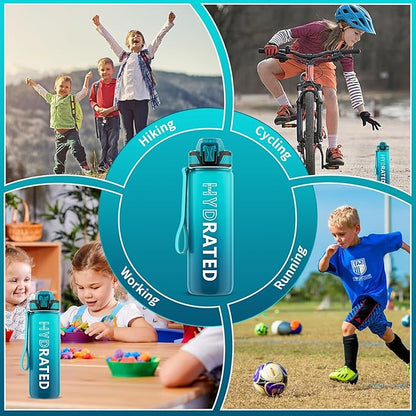 Water Bottle with Straw, 27oz Motivational Water Bottles with Time Marker to Drink, Tritan BPA Free, 750ml Sports Water Bottle with Carry Strap LeakProof for School Fitness Outdoor (1Pack)