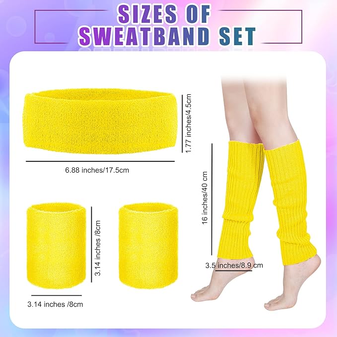 SATINIOR 80s Women Workout Outfit Neon Leg Warmer Headband Wristbands Fanny Pack Set 80s Accessories for Yoga Running