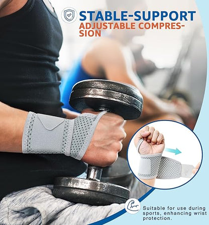 HiRui 2-Pack Ultra-Thin Mesh Wrist Wraps - Breathable, Adjustable Wrist Support for Workouts & Daily Use - Unisex Wrist Brace for Pain Relief, Tendonitis, Carpal Tunnel - One Size Fits All (Gray)