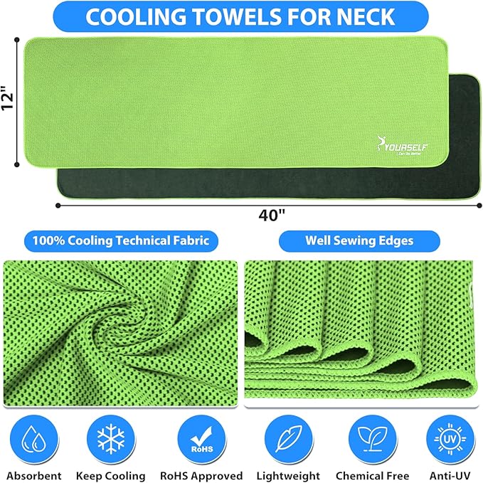SYOURSELF Cooling Towel, Cooling Towels for Neck,40" x 12"Ice Towel for Instant Cooling Relief, Soft Breathable Chilly Towel, Perfect Yoga, Golf, Sports, Gym, Workout, Athletes Towel (1PC-Green)