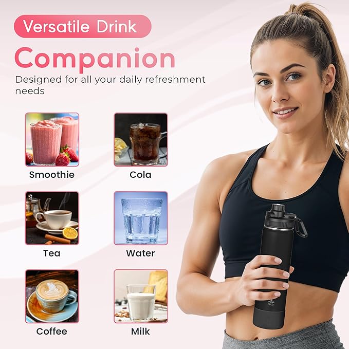 Y TOP 24oz Insulated Water Bottle Leak Proof Spout Lid Fits in Car Cup Holder – Double Wall Dishwasher Safe Easy Clean stainless steel drinking water bottle for Gym Kids Sports Travel Hiking School