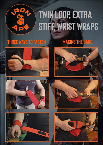 Professional Grade Wrist Wraps, 12", 18", 24" & 34". New Versatile Twin Thumb Loop Design for Powerlifting, Weight Lifting, and Bodybuilding. Weightlifting Wrist Support for Men and Women