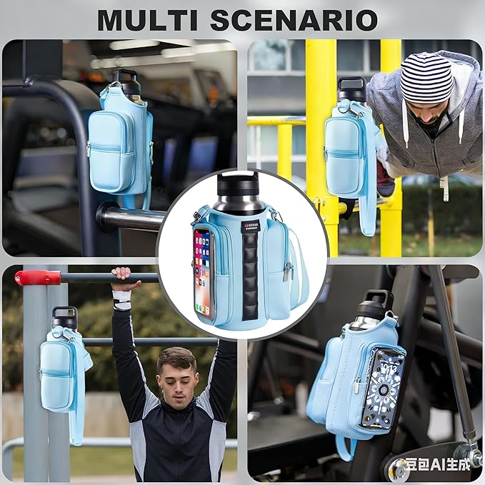 Magnetic Gym Bags for Men & Women with Adjustable Strap,Magnetic Bag Water Bottle Holder for Travel, Work,Sports,Water Bottle Sling Bag with Pocket (Blue)