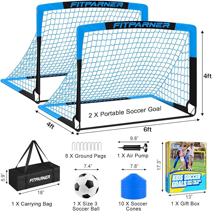 Kids Soccer Goals for Backyard Set - 2 Pack of Portable Pop Up Soccer Nets with Ball,Cones,Complete Training Equipment Kit for Toddler,Youth,Kids Age 3-14,Outdoor Sports Game