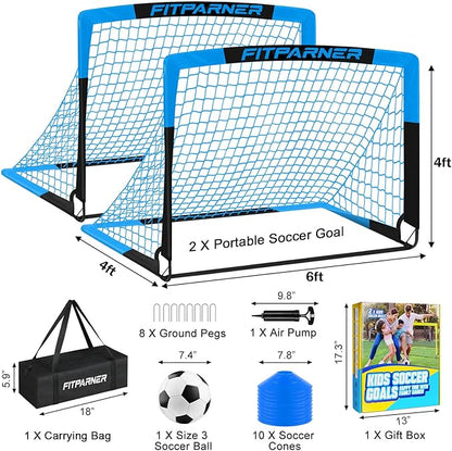 Kids Soccer Goals for Backyard Set - 2 Pack of Portable Pop Up Soccer Nets with Ball,Cones,Complete Training Equipment Kit for Toddler,Youth,Kids Age 3-14,Outdoor Sports Game