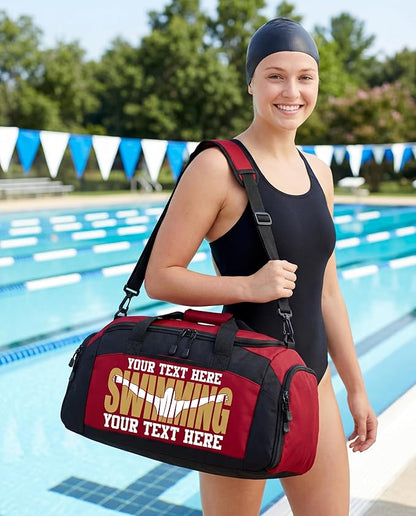 Personalized Swim Team Duffel Bag with Custom Name – Waterproof Swimming Gear Bag for Youth & Adults – Large Pool Bag with Shoe Compartment & Wet Pocket
