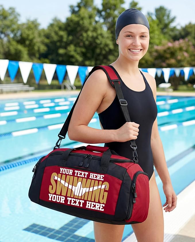Personalized Swim Team Duffel Bag with Custom Name – Waterproof Swimming Gear Bag for Youth & Adults – Large Pool Bag with Shoe Compartment & Wet Pocket