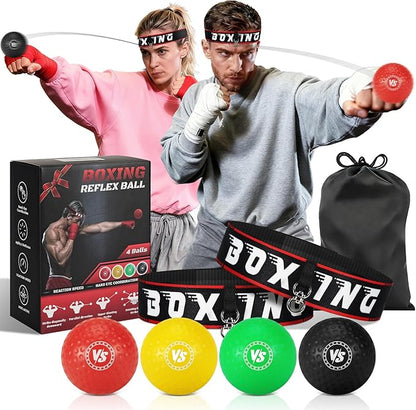 Headband Boxing Reflex Ball, 3 Levels Reaction Ball with 2 Adjustable Headbands, Boxing Training Equipment for Reaction, Punching Speed, Hand Eye Coordination