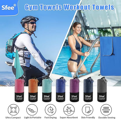 Sfee 2 Pack Microfiber Travel Towel, Quick Dry Camping Towel Large Beach Towel Super Absorbent Compact Lightweight Sports Gym Towels for Yoga, Gym, Hiking, Pool, Backpacking, Bath