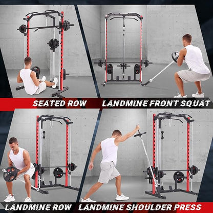 OPPSDECOR All in One Smith Machine, 1400LBS Multi-Functional Smith Machine Home Gym, Squat Rack with LAT-Pull Down System, Power Rack with Barbell Bar, Power Cage with Attachments Full Body Training