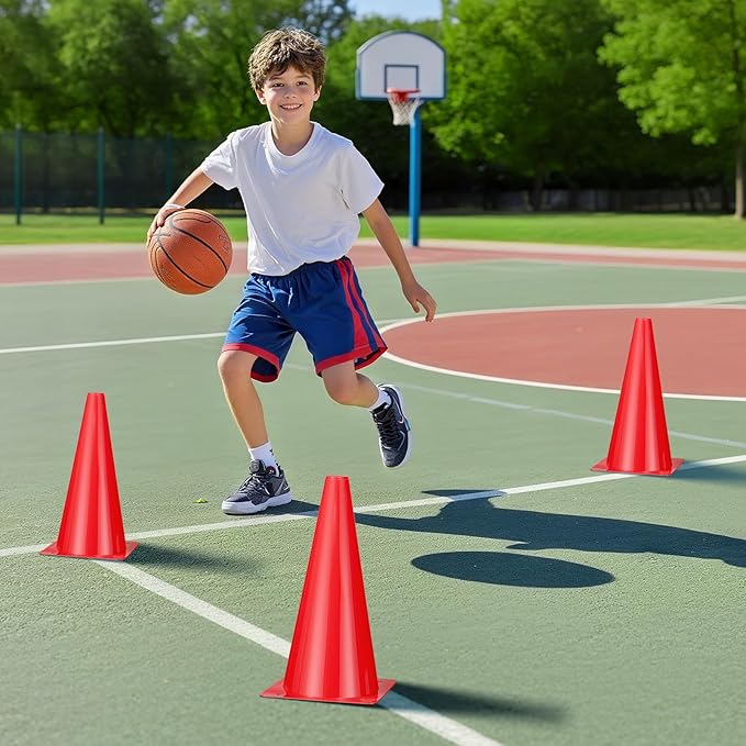 12 Inch Durable Cones,12pcs Versatile Plastic Traffic Cones and Soccer Cones for Sports Training,Agility Drills,Parking Safety,Basketball Training,Football Training.