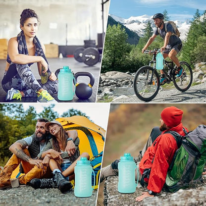 Collapsible Water Bottles, 2L/64OZ travel water bottle Bottle with Straw, Half Gallon Large Water Bottle for Travel Outdoor Sports Runing Fitness Yoga (Upgraded Snow Cyan)