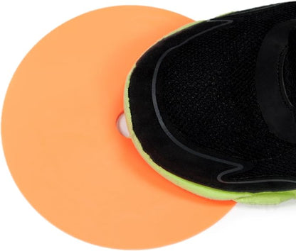 Crown Sporting Goods 6" Non-Skid Floor Spot Markers: Set of 50 Agility Training Flat Field Cones in Fluorescent Yellow & Orange with Metal Carrying Stand