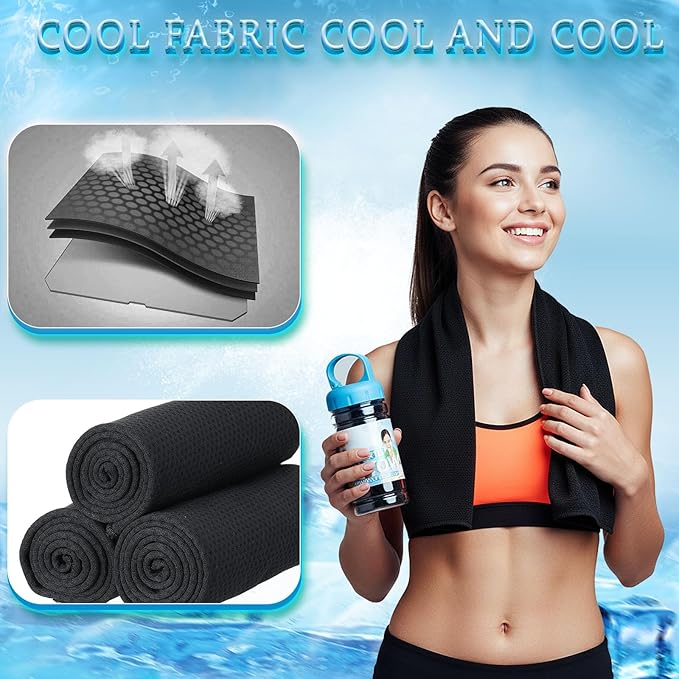 Honoson 10 Pack Cooling Towels Bulk - 47"x12" Soft Breathable Ice Towels for Neck & Face, Portable Chilly Rags Microfiber Sweat Rags for Yoga, Sports, Gym, Workout & Fitness(Black)