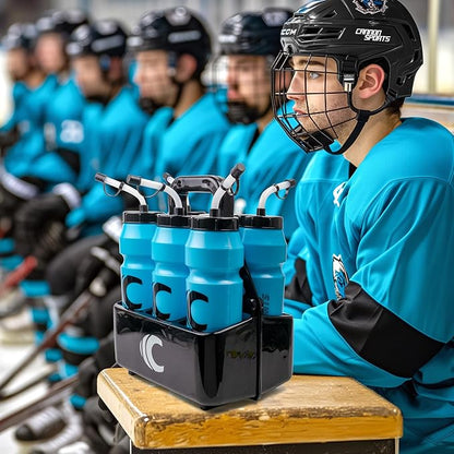 Cannon Sports 1 Liter Sports Water Bottle, BPA-Free, 34oz Capacity, Large Mouth, 2 lids (Straw & Squeeze) with Carrier, Great For Helmet Sports Such As Hockey, Lacrosse, Football, Boxing (Aqua)