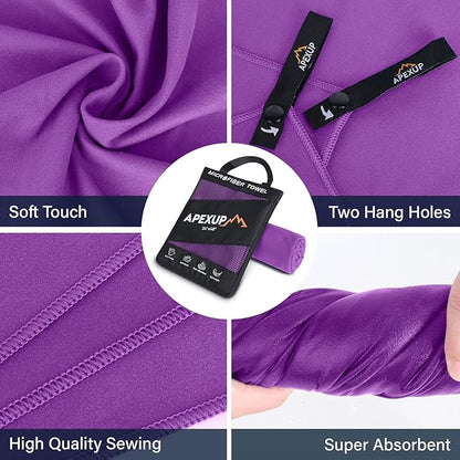 APEXUP Microfiber Travel Towel, Ultra Absorbent Quick Dry Towels, Lightweight Gym Sports Camping Towel for Workout, Yoga, Beach, Shower, Swimming (72"×40", Purple)
