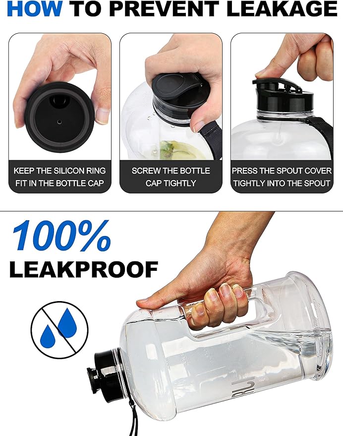 VENNERLI Portable Large Plastic Water Bottle - BPA-free Half Gallon Reusable 2 Liter Water Jug for Outdoor Hiking Fitness Travel Camping Cycling