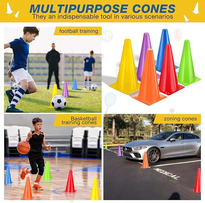 12 Inch Durable Cones,12pcs Versatile Plastic Traffic Cones and Soccer Cones for Sports Training,Agility Drills,Parking Safety,Basketball Training,Football Training.