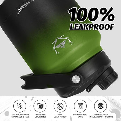 NATURE PIONEOR 84 oz Insulated Water Bottle - Double Vacuum Stainless Steel Water Jug with Holder/Carrier, Wide Mouth, Outdoor Sports, Hiking, Camping, Gym