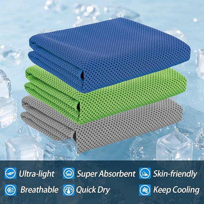 4-Pack Menjo Outdoors Cooling Towels for Neck & Face. Quick-Dry Workout Towels, Sweat-Wicking for Yoga, Gym, Running and Outdoors. Reusable Cooling Towel for Men & Women and Great for Hot Weather.