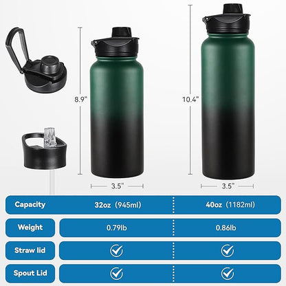 VEGOND 32 oz Insulated Water Bottle Bulk Stainless Steel Metal Water Bottles with Leak Proof Straw Lid & Spout Lid, Wide Mouth Double Walled Vacuum Travel Sports Bottle, 4 Pack
