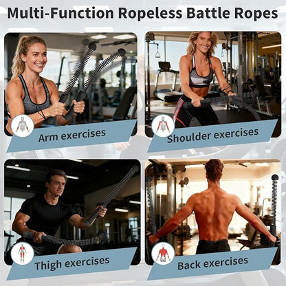 Ropeless Battle Ropes Weighted, 2 Pack Portable Cordless Battle Ropes for HIIT & Cardio Full-Body Workout Tool with Non-Slip Spiral Handles, Travel-Friendly Home Gym Equipment for Women & Men